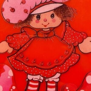 Vintage Plastic Lunchbox set Red and Pink Doll Illustration New